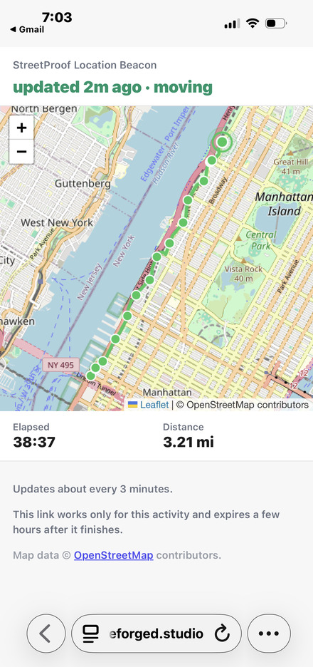 StreetProof Location Beacon — the live page a contact sees